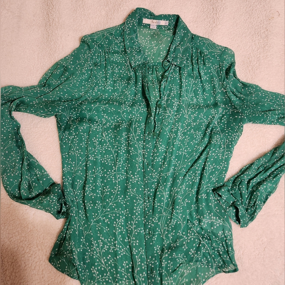 Boden sheer green vine blouse